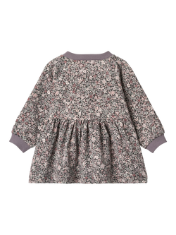 WHEAT Baby Cotton Long Sleeved Printed Dress, Purple Stone - view 2, Purple Stone