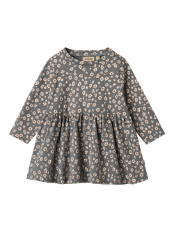 WHEAT Baby Cotton Long Sleeved Printed Dress, Stormy Weather, Stormy Weather