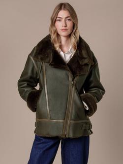Celtic & Co. Pure Sheepskin Aviator Jacket, Black Olive - view 2, Black Olive