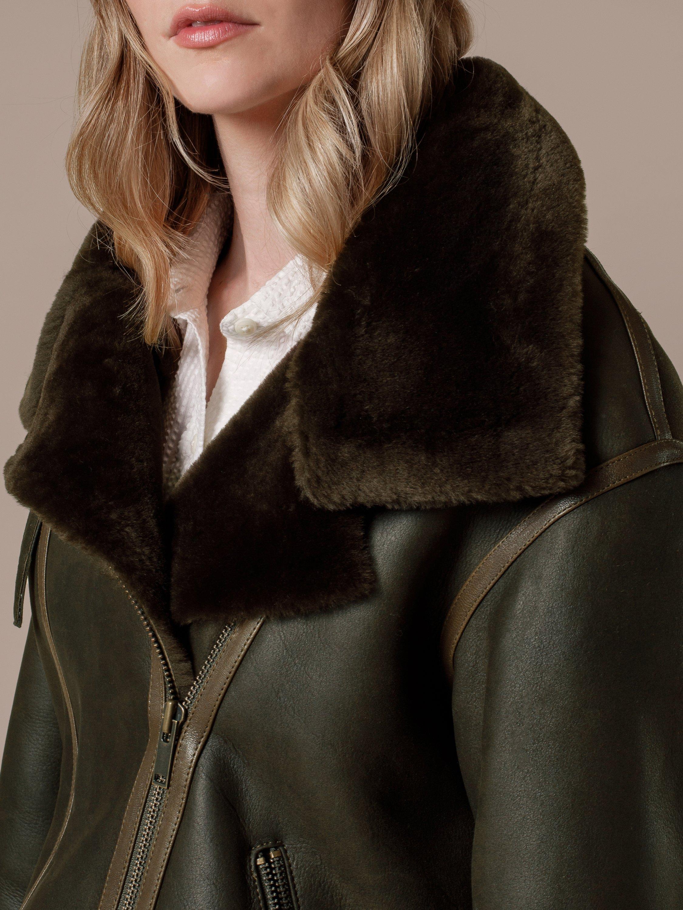 Product image 3 of 10, which shows Celtic & Co. Pure Sheepskin Aviator Jacket, Black Olive, 8