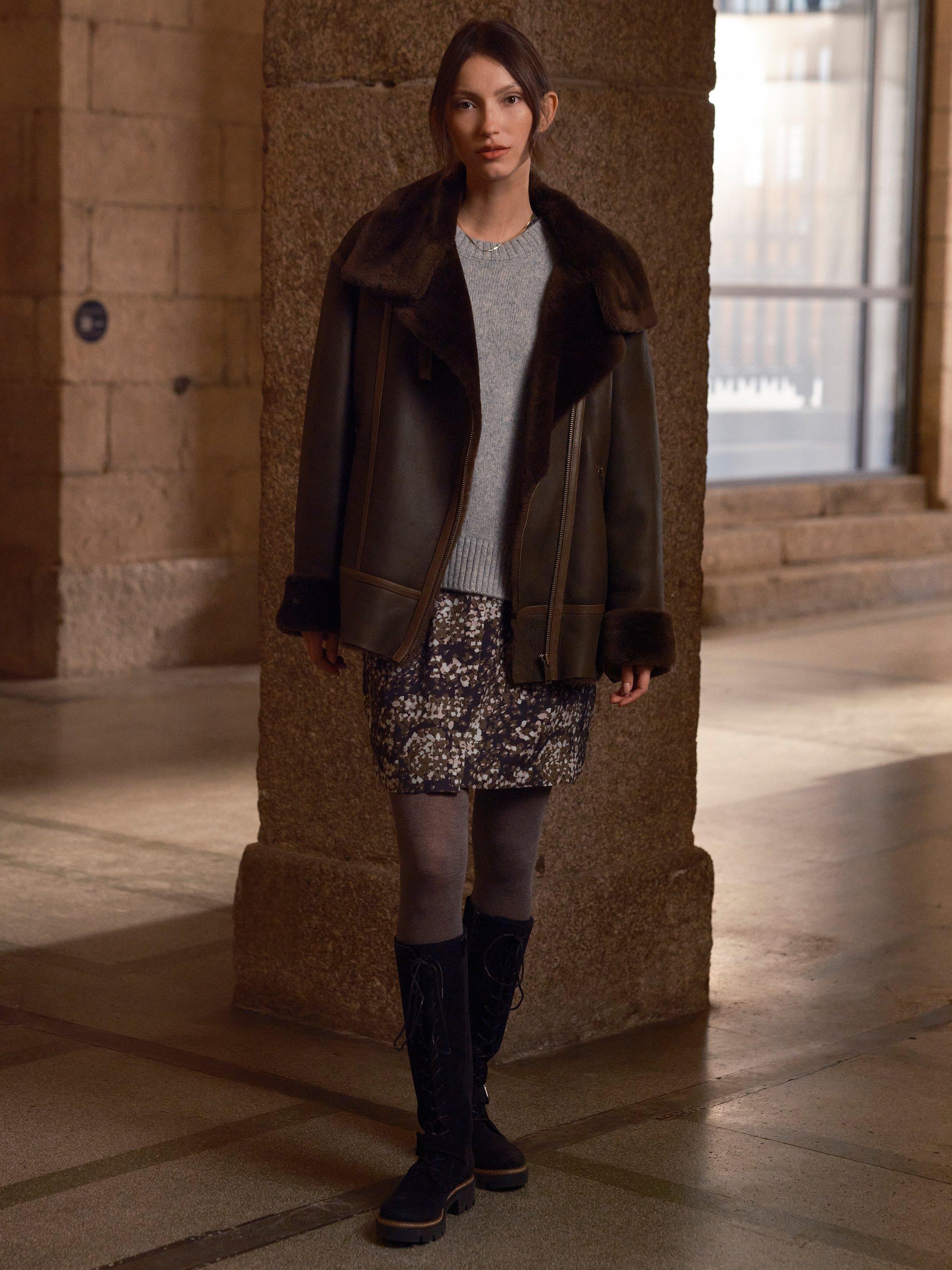 Product image 7 of 10, which shows Celtic & Co. Pure Sheepskin Aviator Jacket, Black Olive, 8