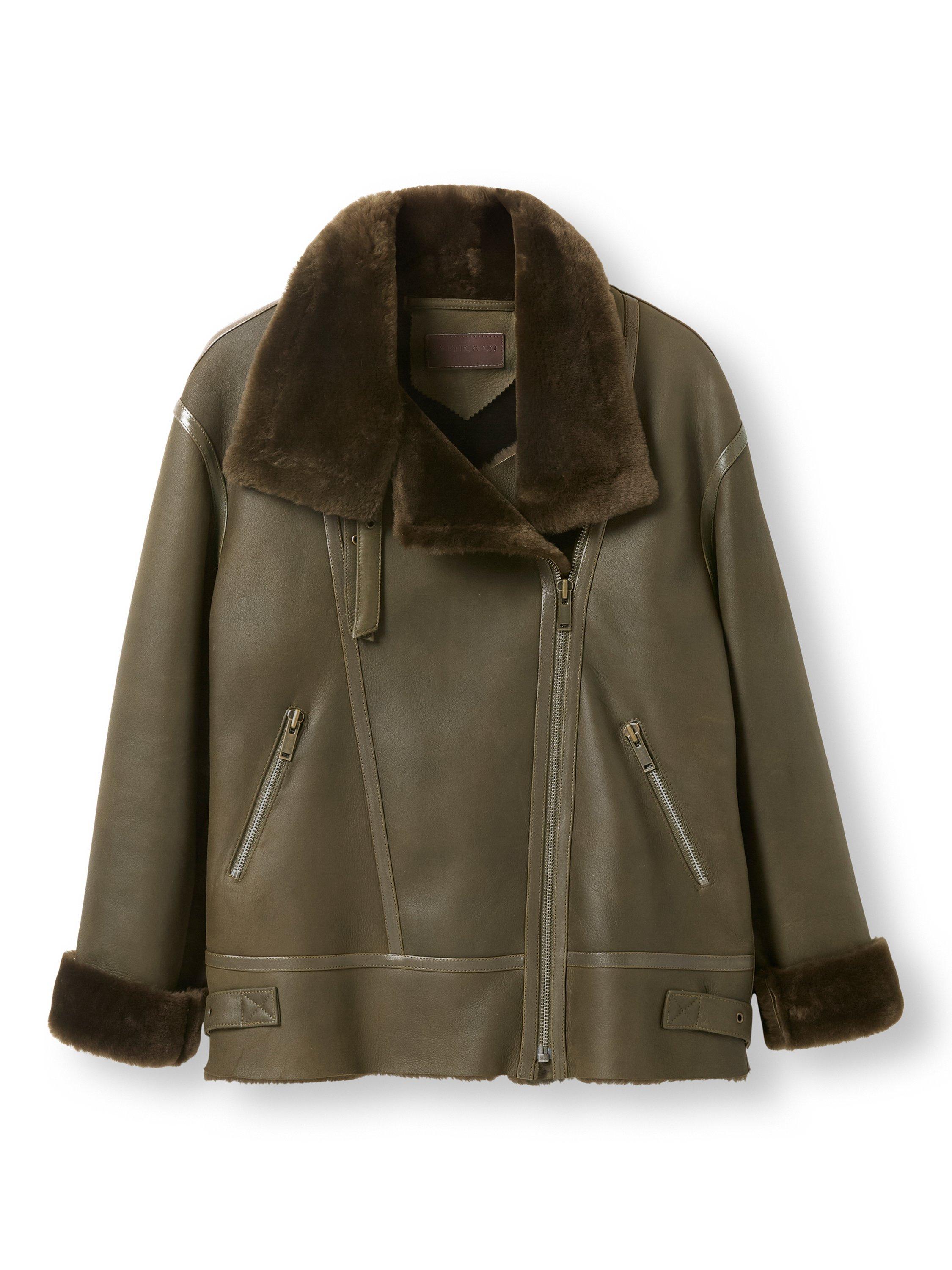 Product image 8 of 10, which shows Celtic & Co. Pure Sheepskin Aviator Jacket, Black Olive, 8