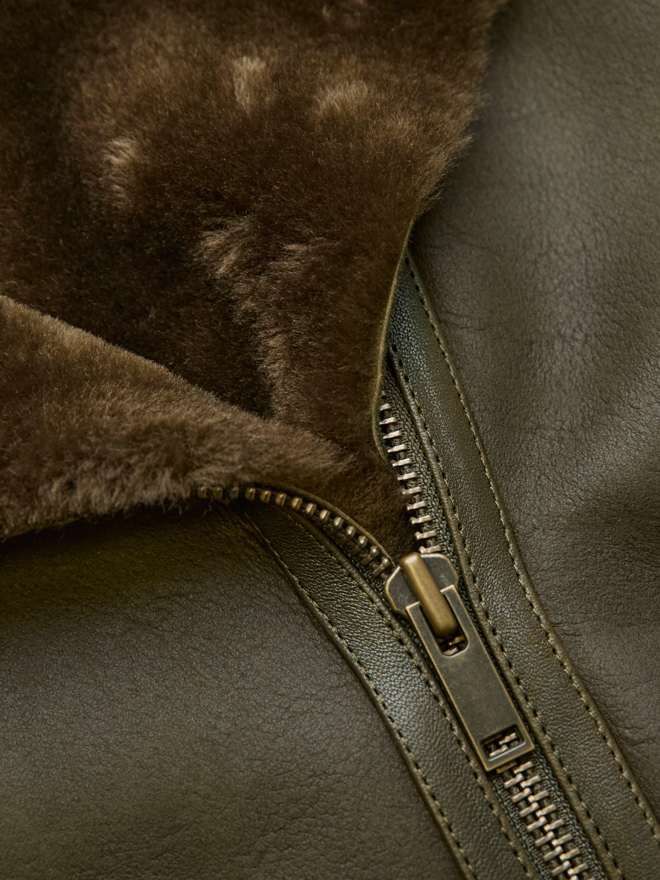 Product image 9 of 10, which shows Celtic & Co. Pure Sheepskin Aviator Jacket, Black Olive, 8