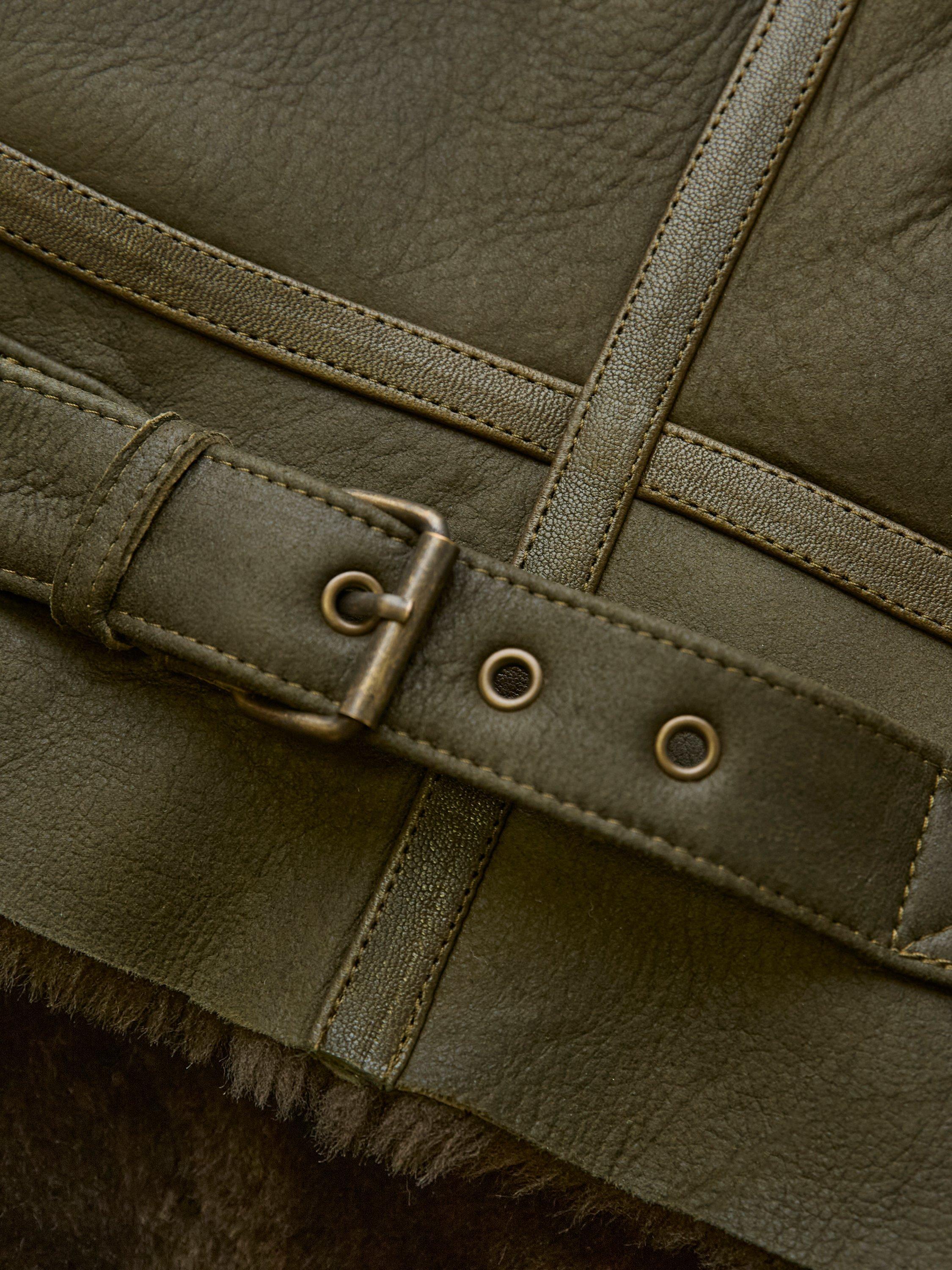 Product image 10 of 10, which shows Celtic & Co. Pure Sheepskin Aviator Jacket, Black Olive, 8