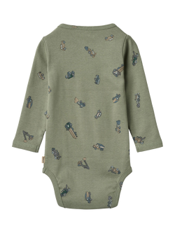 WHEAT Baby Freddie Cotton Printed Bodysuit, Dusty Green - view 2, Dusty Green