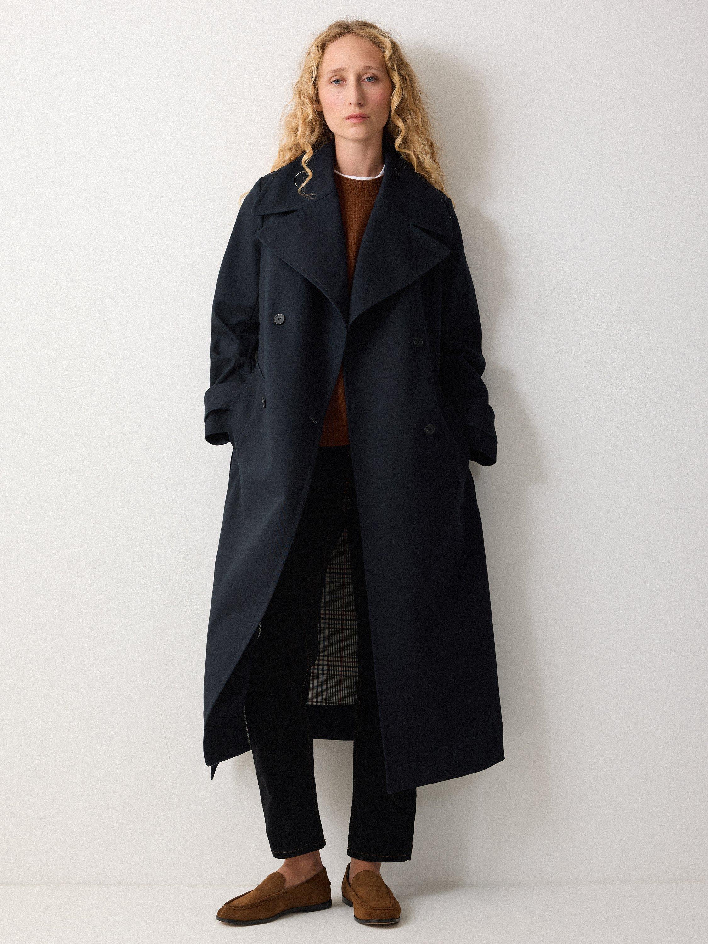 Product image 1 of 5, which shows Jigsaw Bonded Longline Cotton Trench Coat, Navy, 6