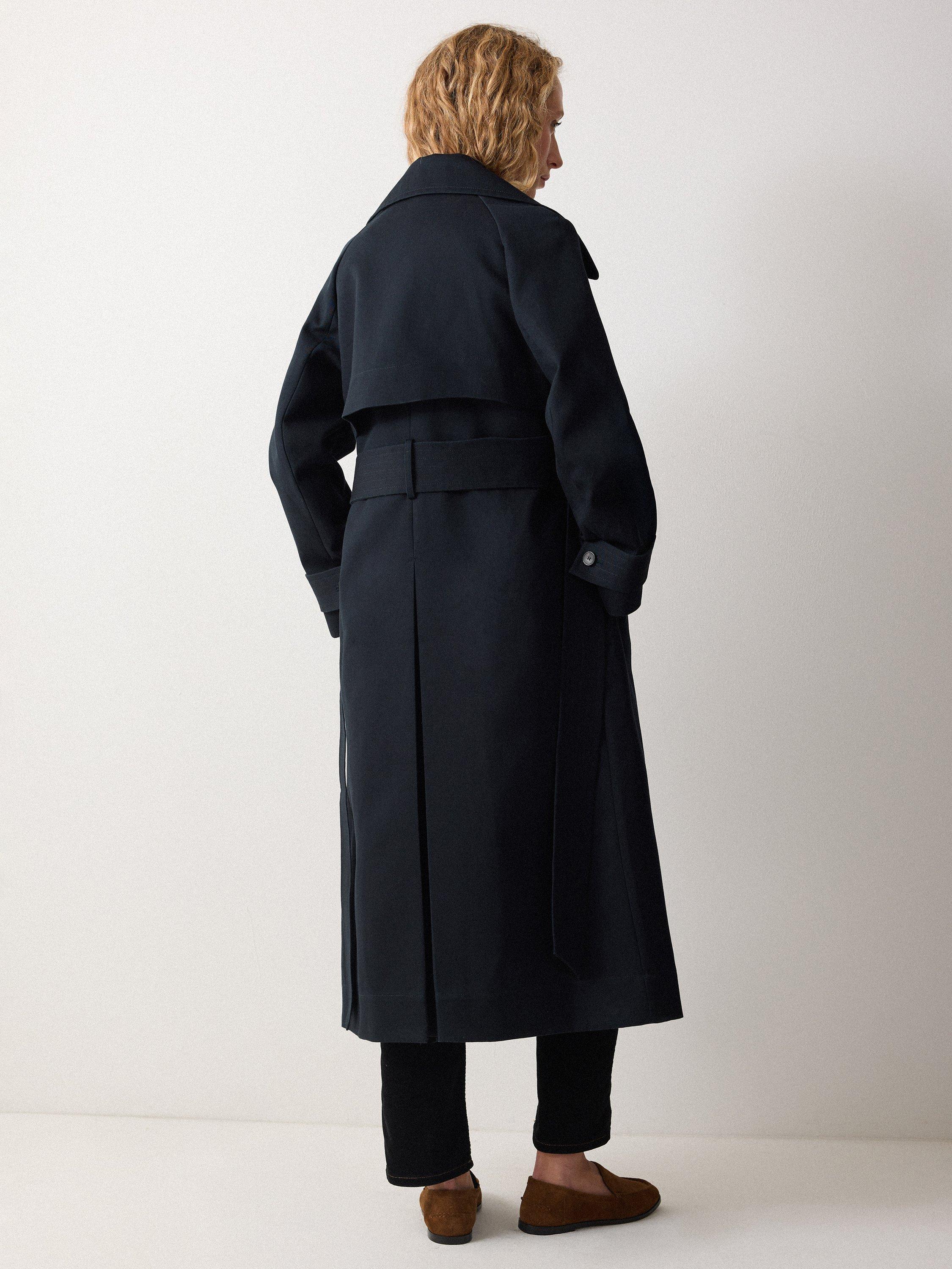 Product image 2 of 5, which shows Jigsaw Bonded Longline Cotton Trench Coat, Navy, 6