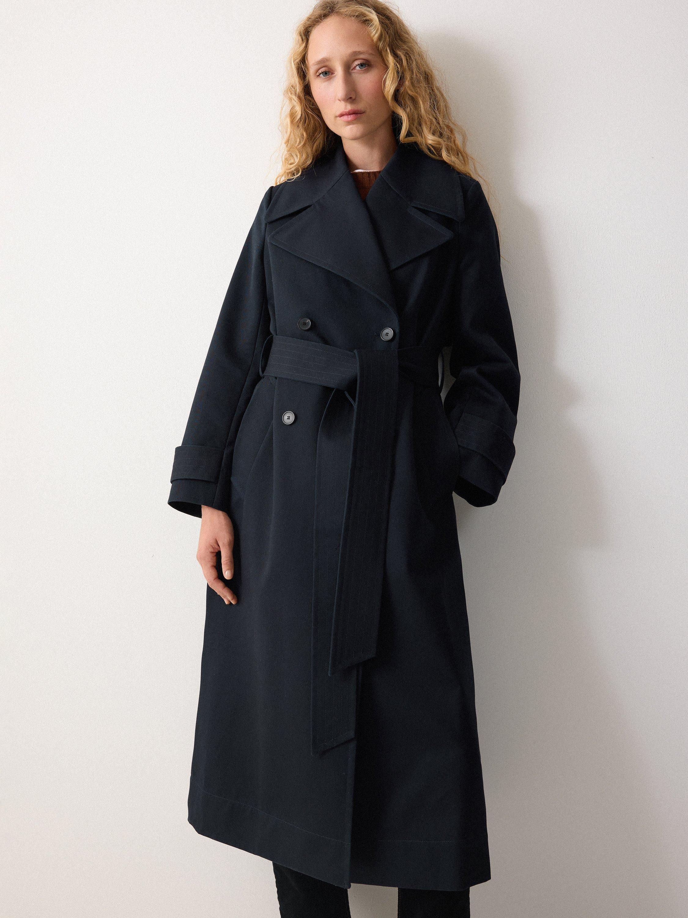 Product image 3 of 5, which shows Jigsaw Bonded Longline Cotton Trench Coat, Navy, 6