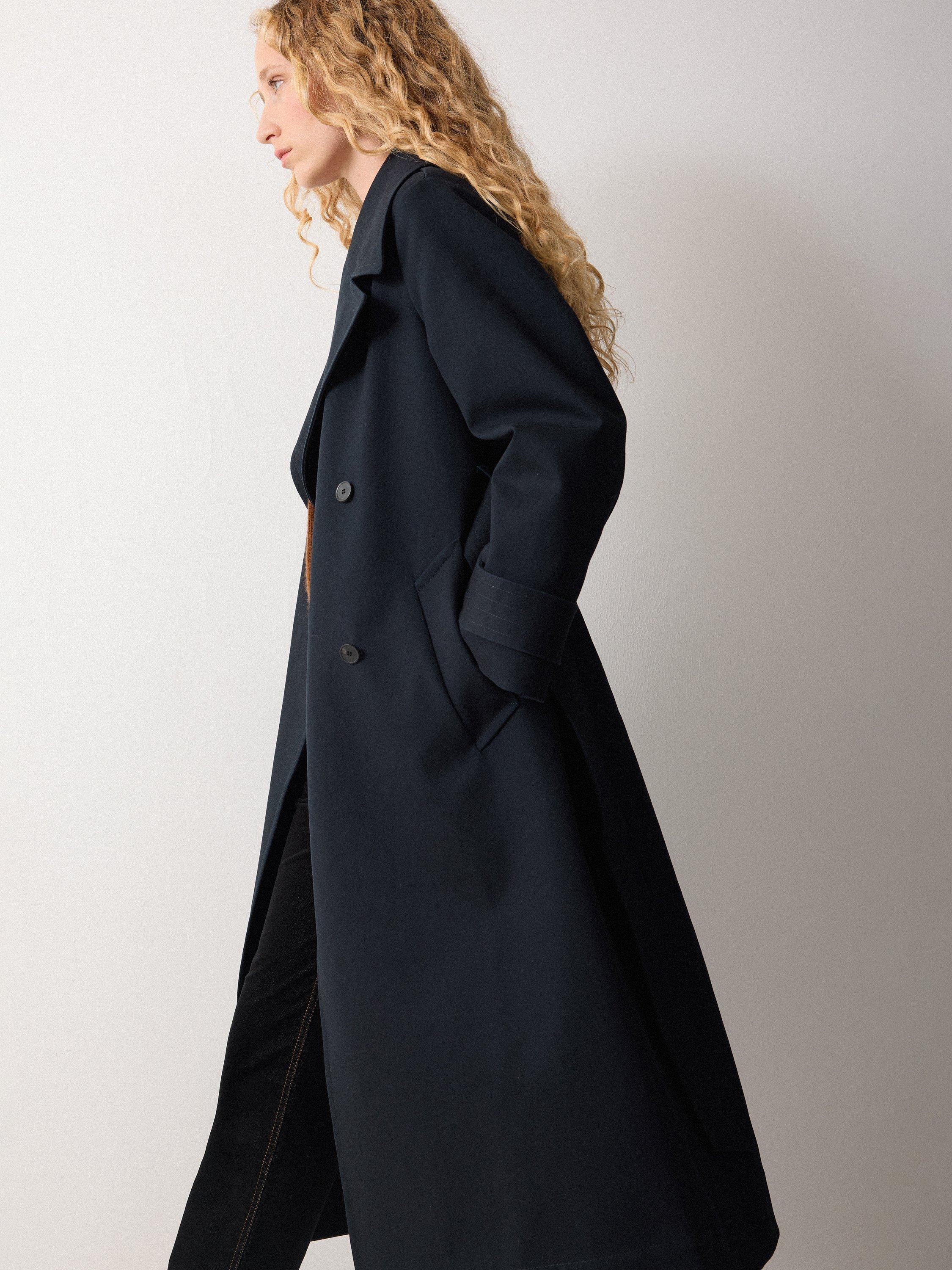 Product image 4 of 5, which shows Jigsaw Bonded Longline Cotton Trench Coat, Navy, 6