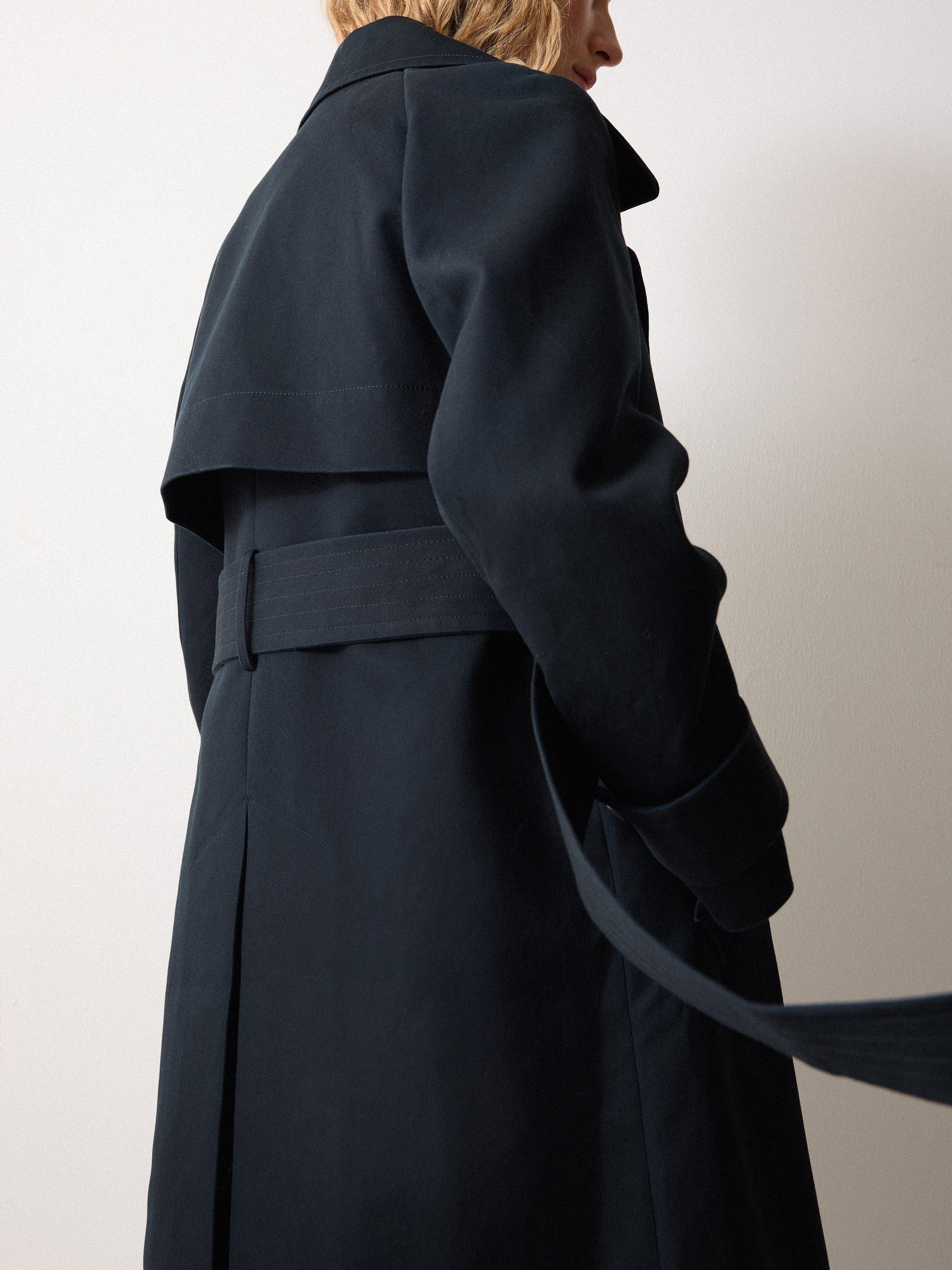 Product image 5 of 5, which shows Jigsaw Bonded Longline Cotton Trench Coat, Navy, 6