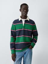 John Lewis Striped Cotton Rugby Shirt, Ver Grn/ Egret