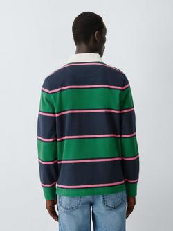 John Lewis Striped Cotton Rugby Shirt, Ver Grn/ Egret - view 2, Ver Grn/ Egret