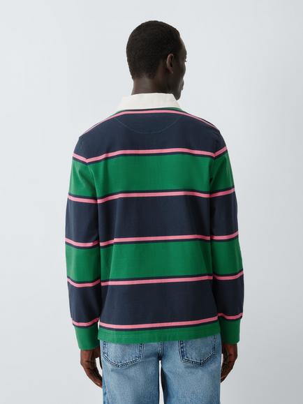 John Lewis Striped Cotton Rugby Shirt, Ver Grn/ Egret - view 2, Ver Grn/ Egret