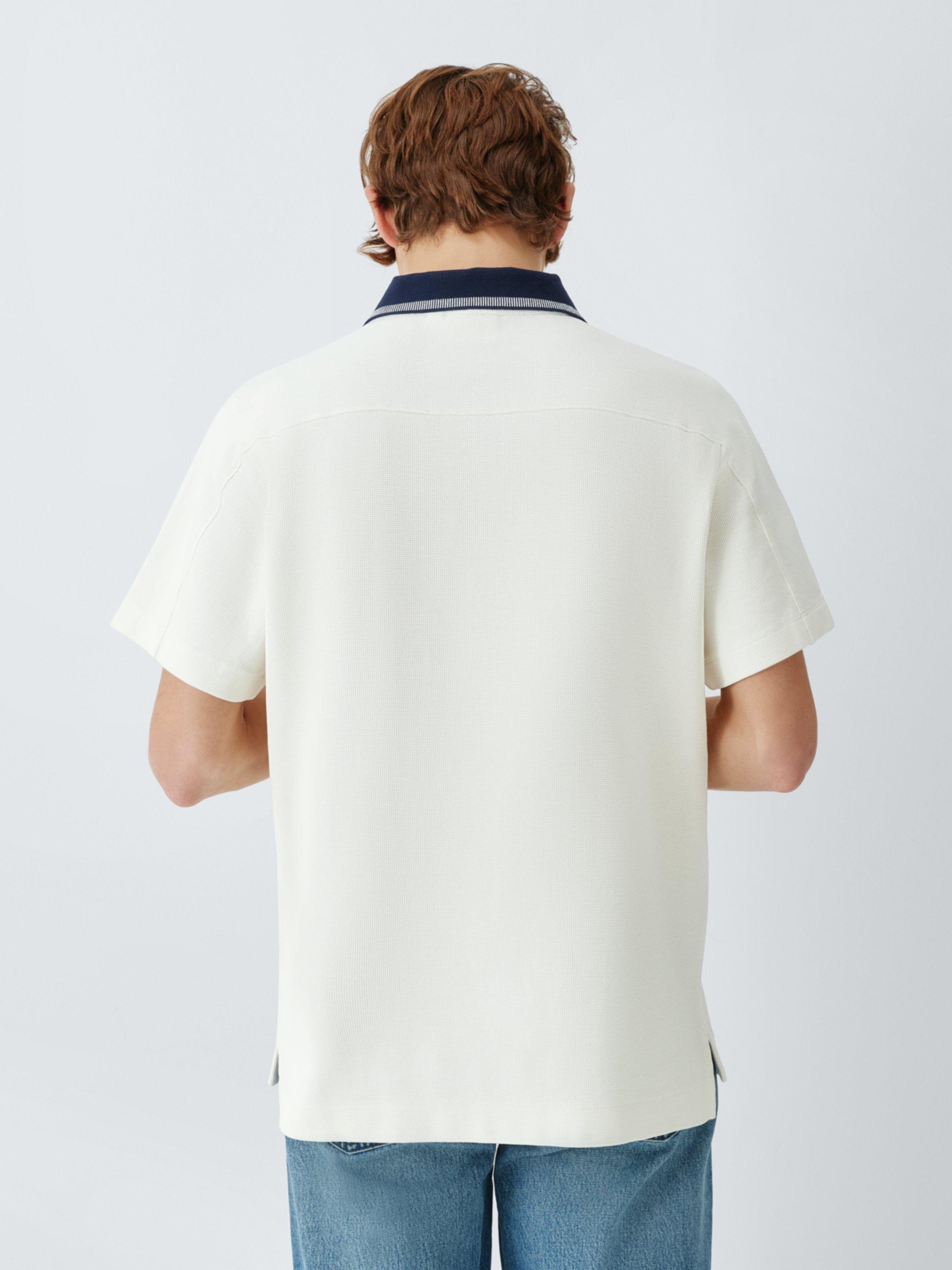 Product image 2 of 6, which shows John Lewis Cotton Tipped Waffle Short Sleeve Polo Top, Cannoli Cream, S