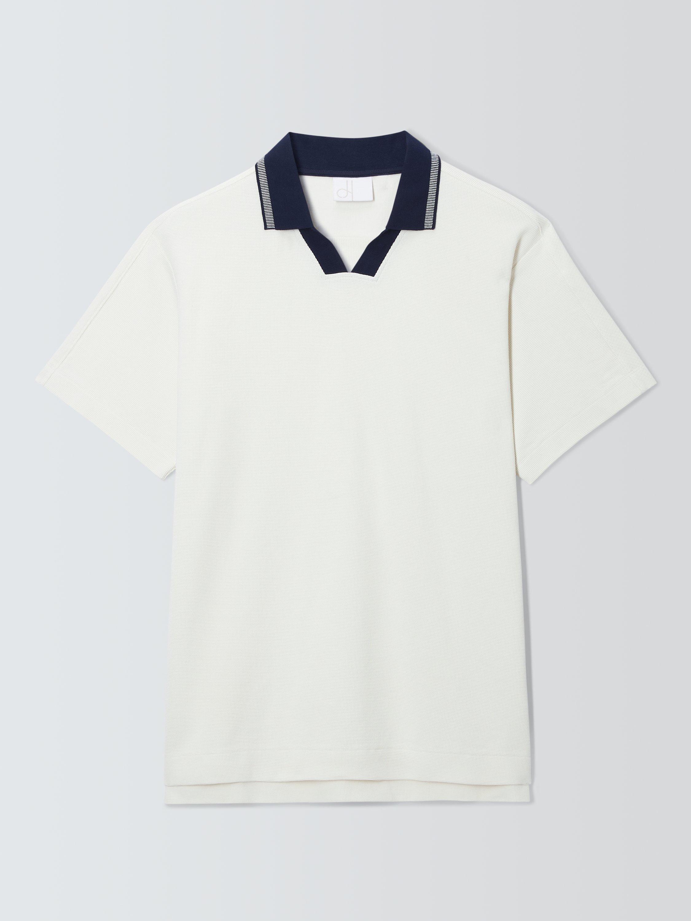 Product image 4 of 6, which shows John Lewis Cotton Tipped Waffle Short Sleeve Polo Top, Cannoli Cream, S