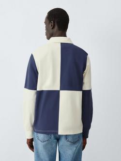 John Lewis Colour Block Cotton Rugby Shirt, Blue Rib/Egret - view 2, Blue Rib/Egret