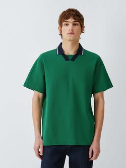 John Lewis Tipped Collar Waffle Textured Polo Shirt, Emerald Green