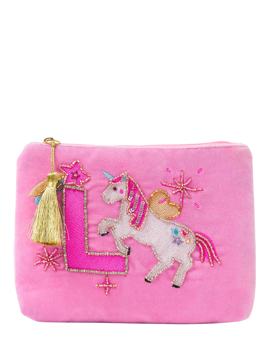 Angels by Accessorize Kids' Velvet Initial Pouch, Pink