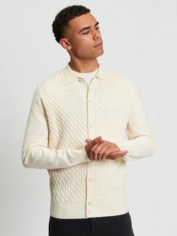 Ben Sherman Cotton Blend Regular Fit Cable Knit Polo Shirt, Ivory