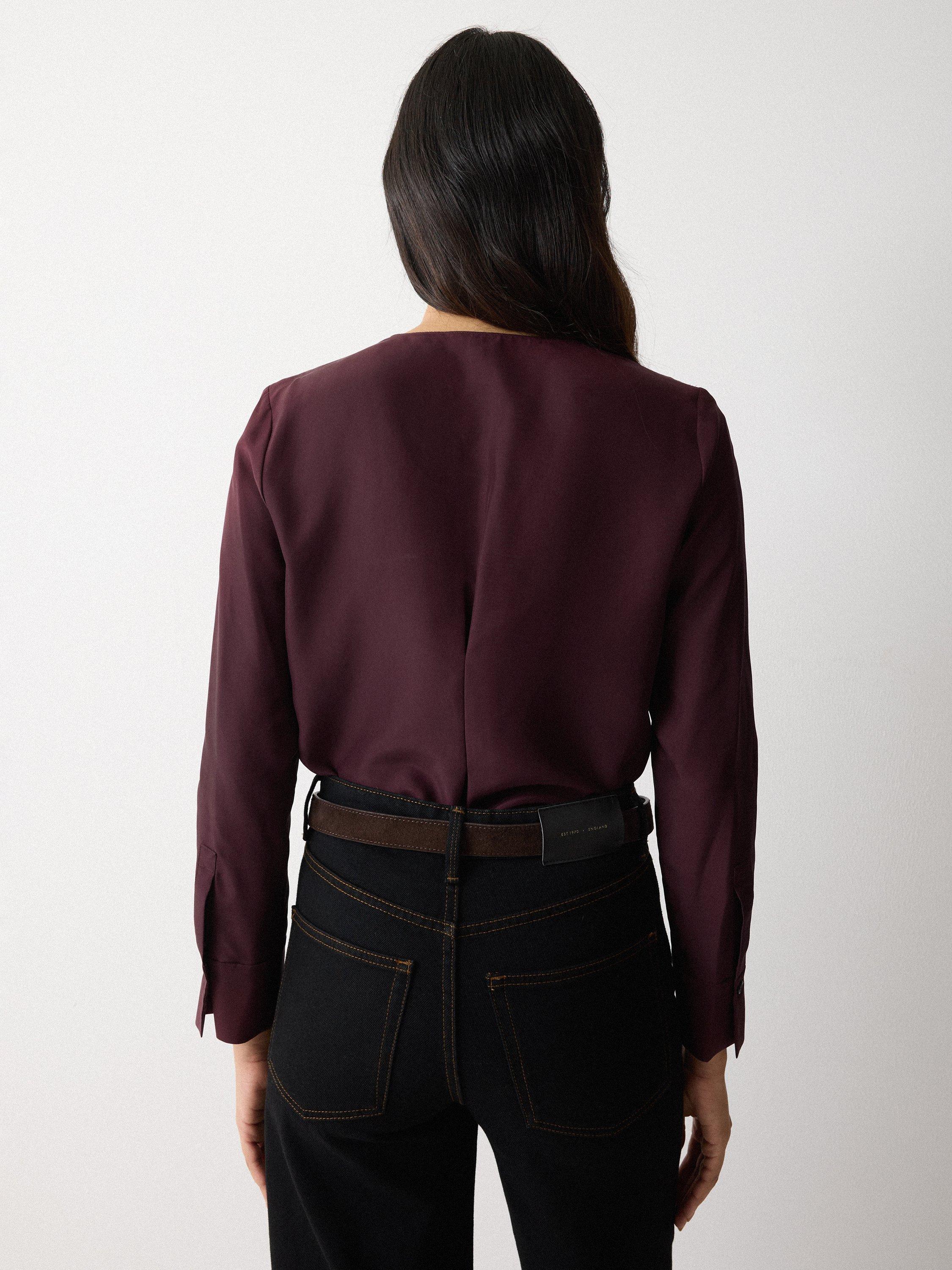 Product image 2 of 5, which shows Jigsaw Pleated Neck Silk Shirt, Purple, 8
