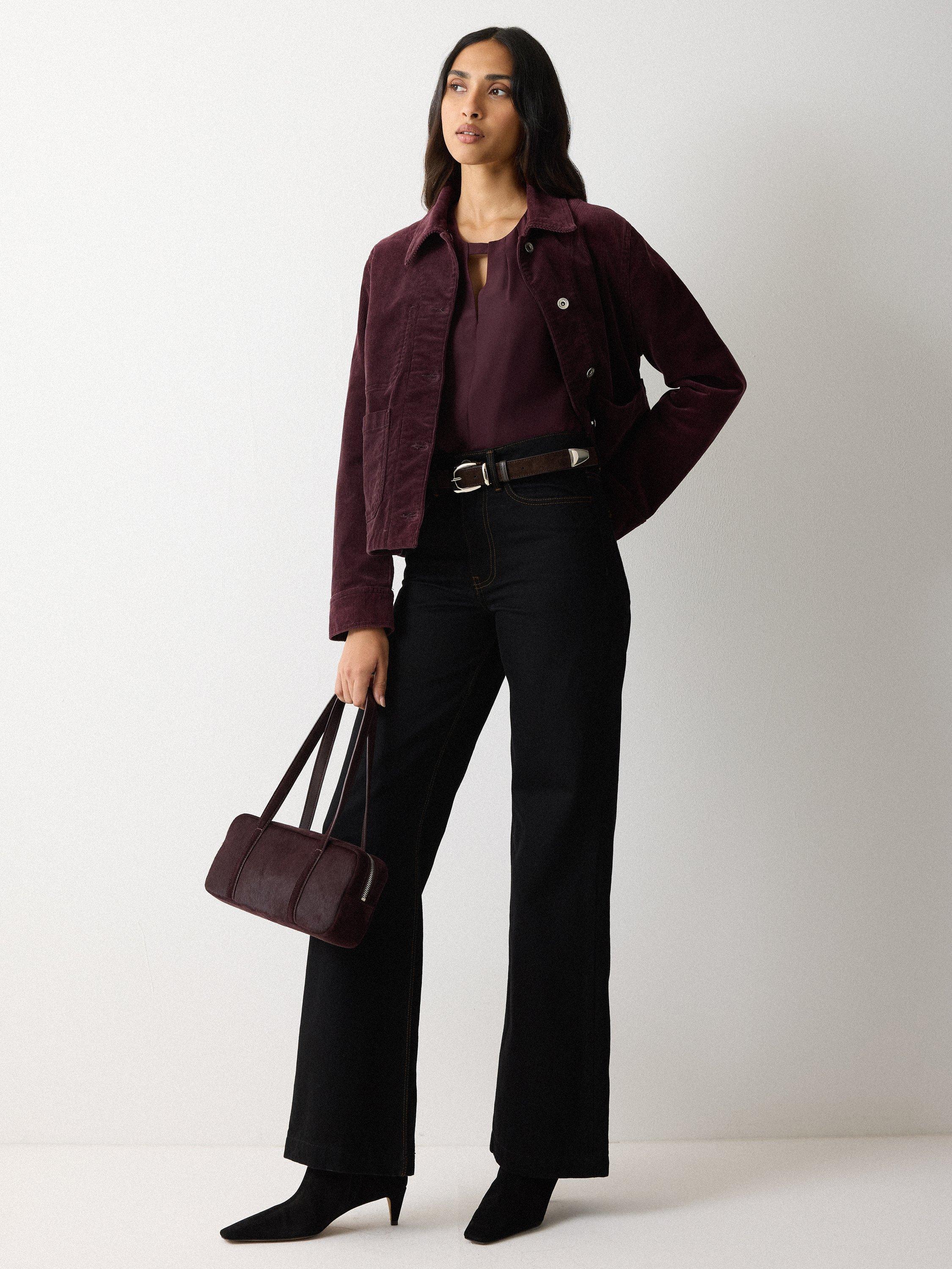 Product image 3 of 5, which shows Jigsaw Pleated Neck Silk Shirt, Purple, 8