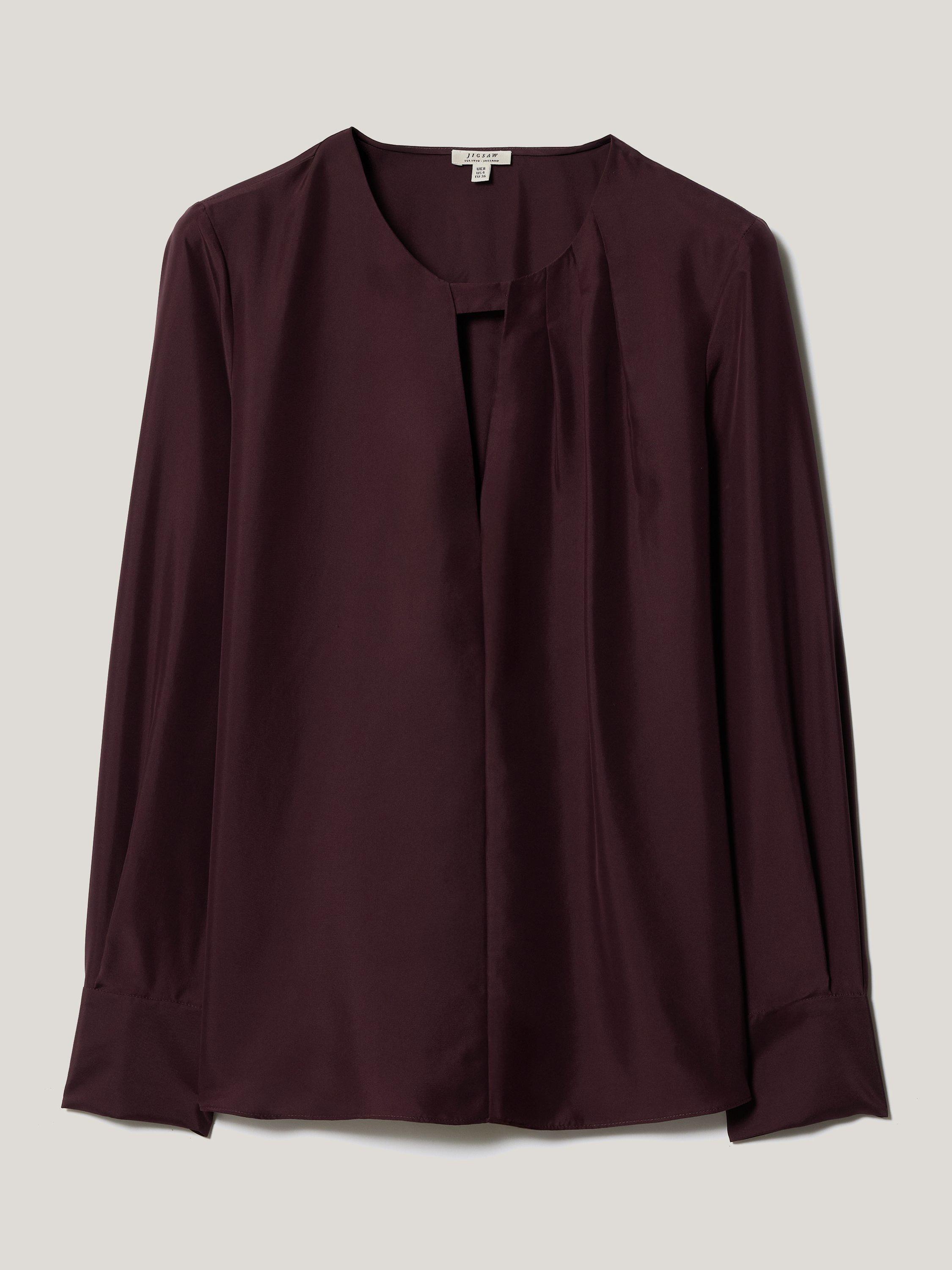 Product image 5 of 5, which shows Jigsaw Pleated Neck Silk Shirt, Purple, 8