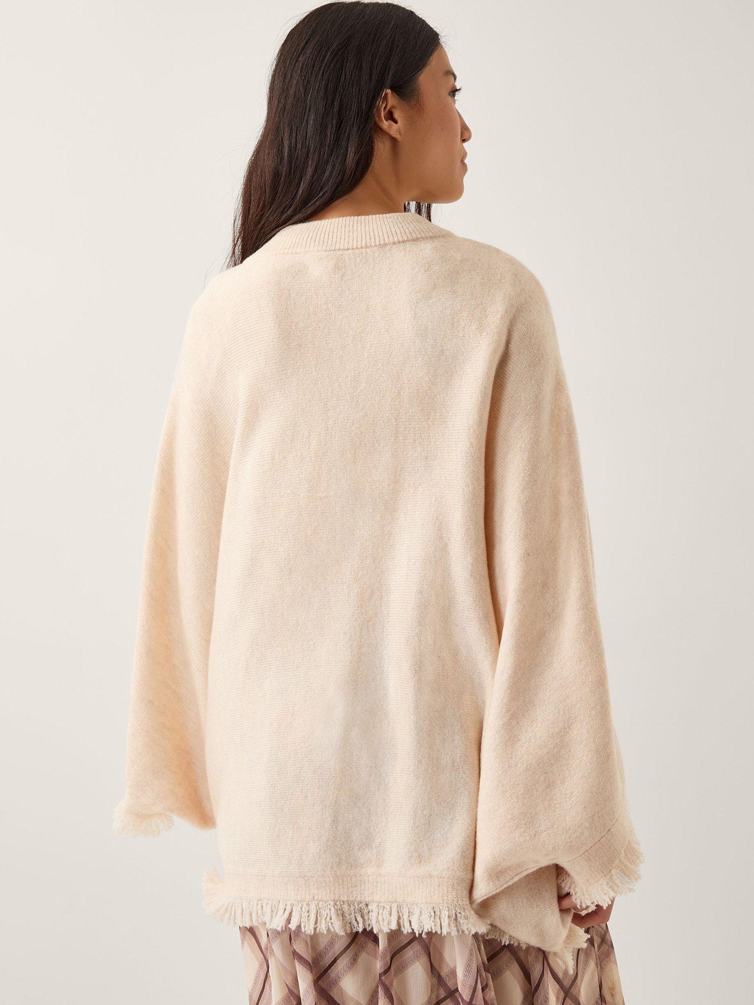 Product image 2 of 5, which shows Monsoon Fay Fringed Poncho, Natural, One Size