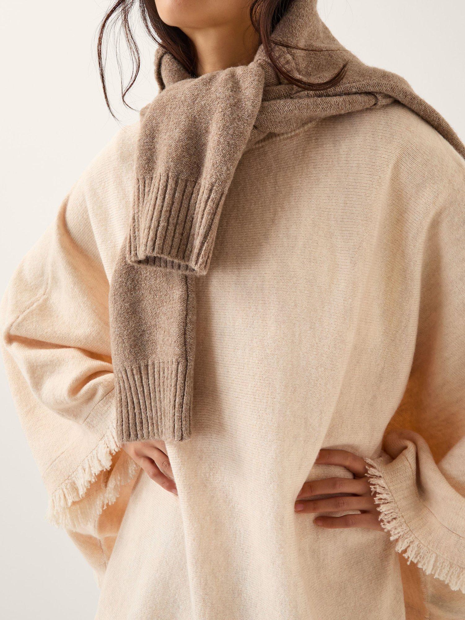 Product image 4 of 5, which shows Monsoon Fay Fringed Poncho, Natural, One Size