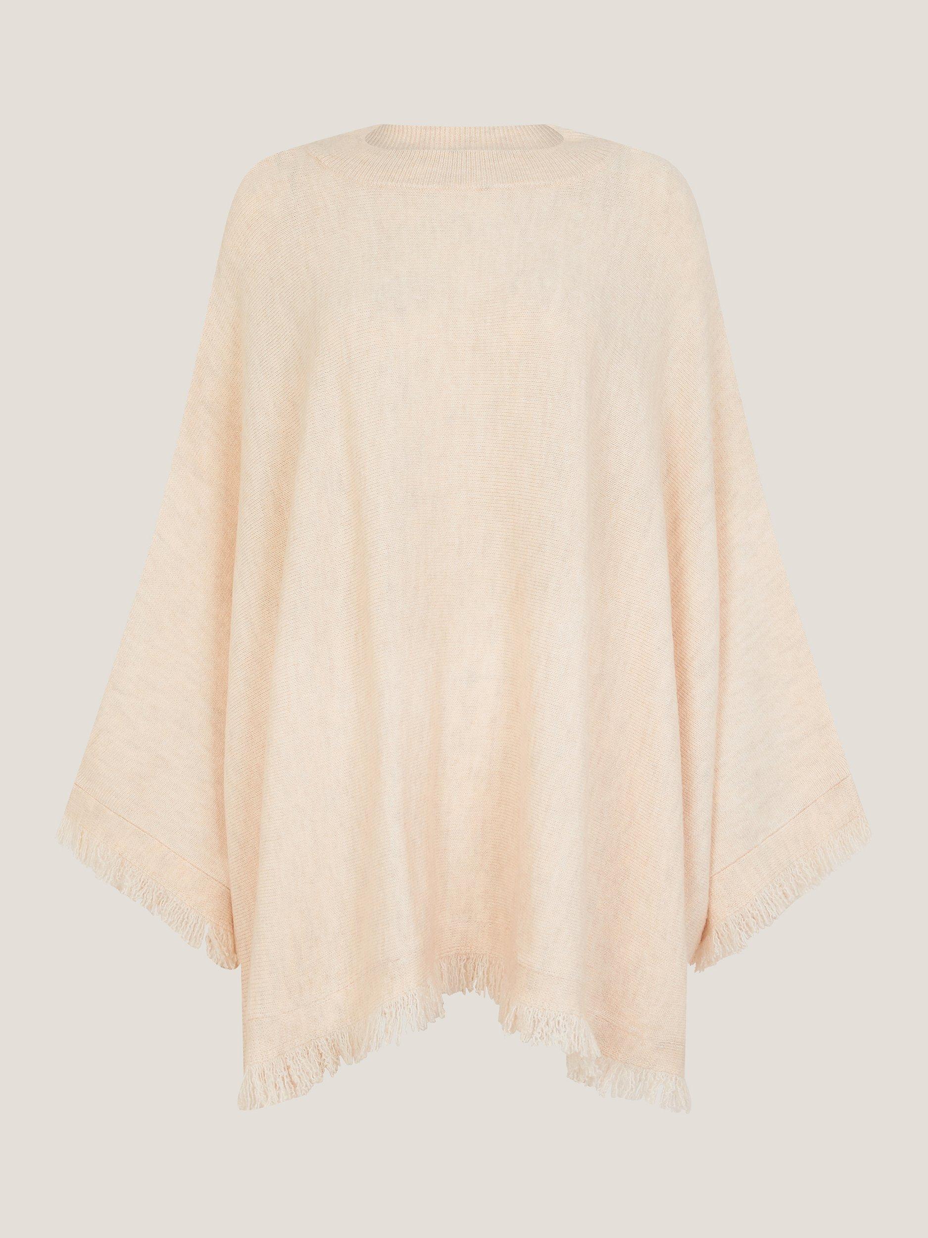 Product image 5 of 5, which shows Monsoon Fay Fringed Poncho, Natural, One Size