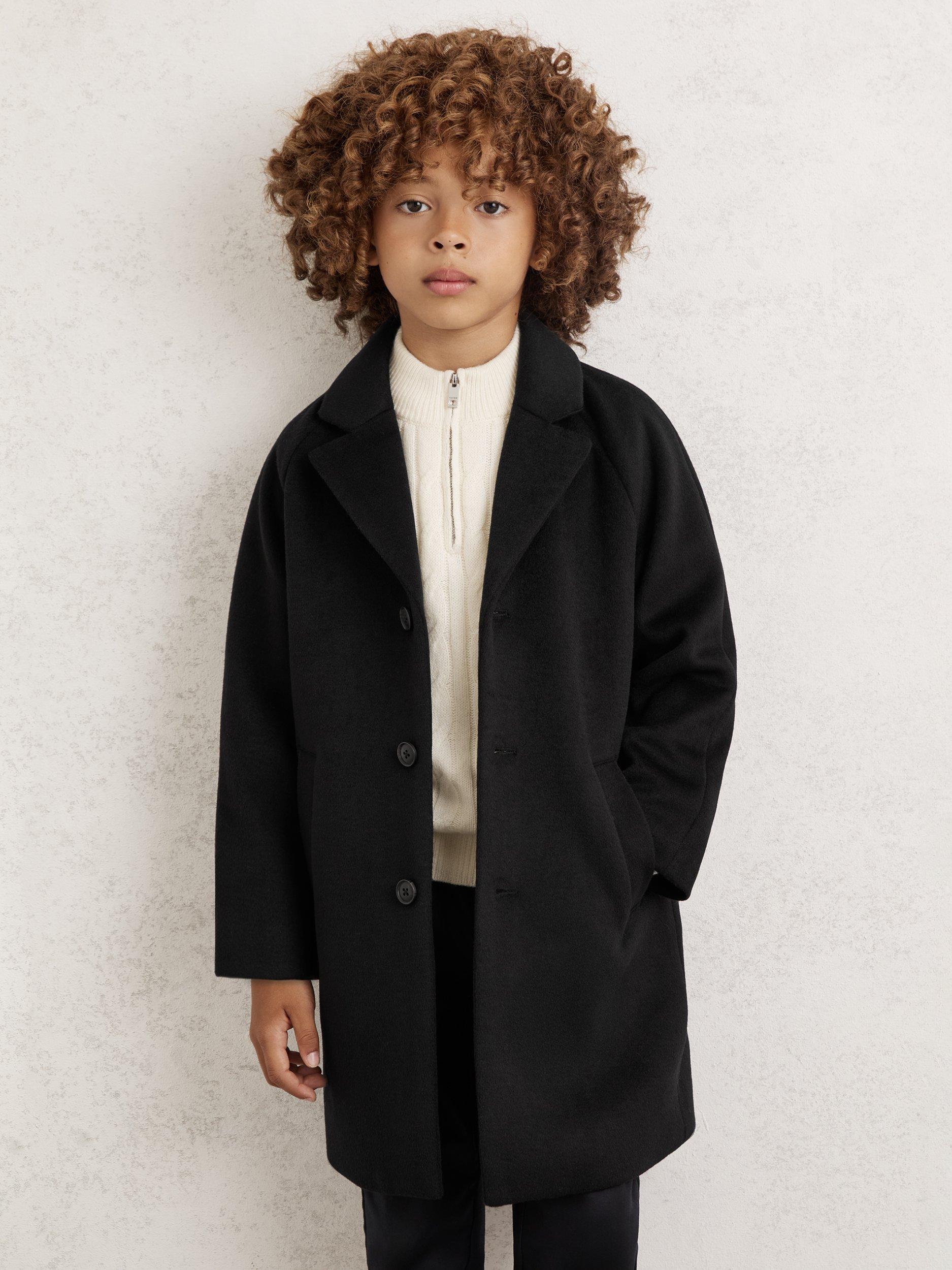 Product image 2 of 4, which shows Reiss Kids' Wallace Wool Blend Overcoat, Black, 6-7 years