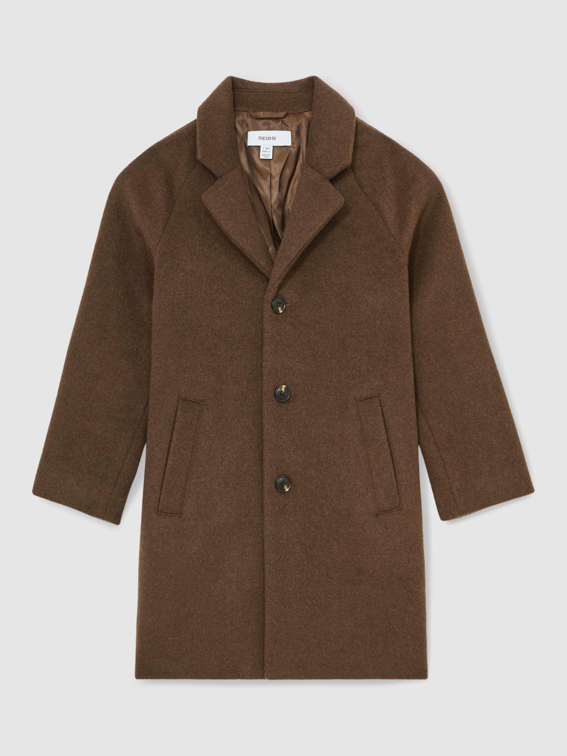 Product image 1 of 4, which shows Reiss Kids' Wallace Wool Blend Coat, Light Brown, 5-6 years