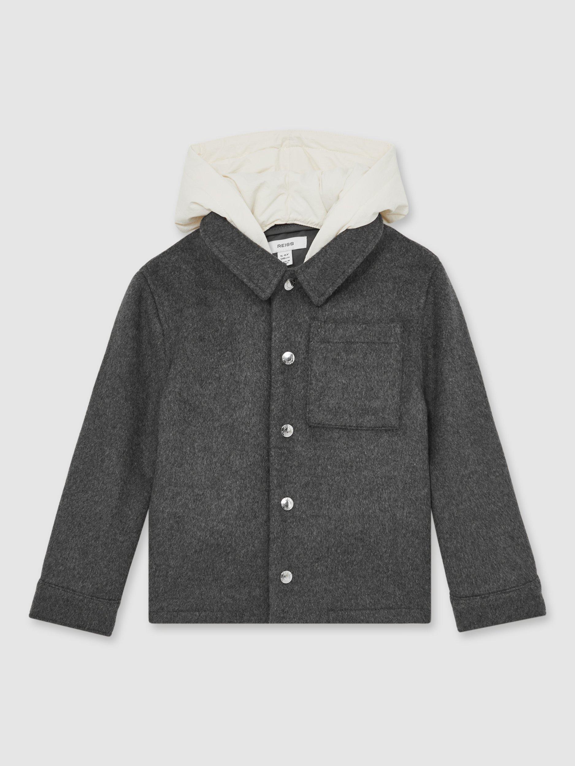 Product image 3 of 5, which shows Reiss Kids' Benjamin Wool Blend Overshirt, Charcoal, 3-4 years