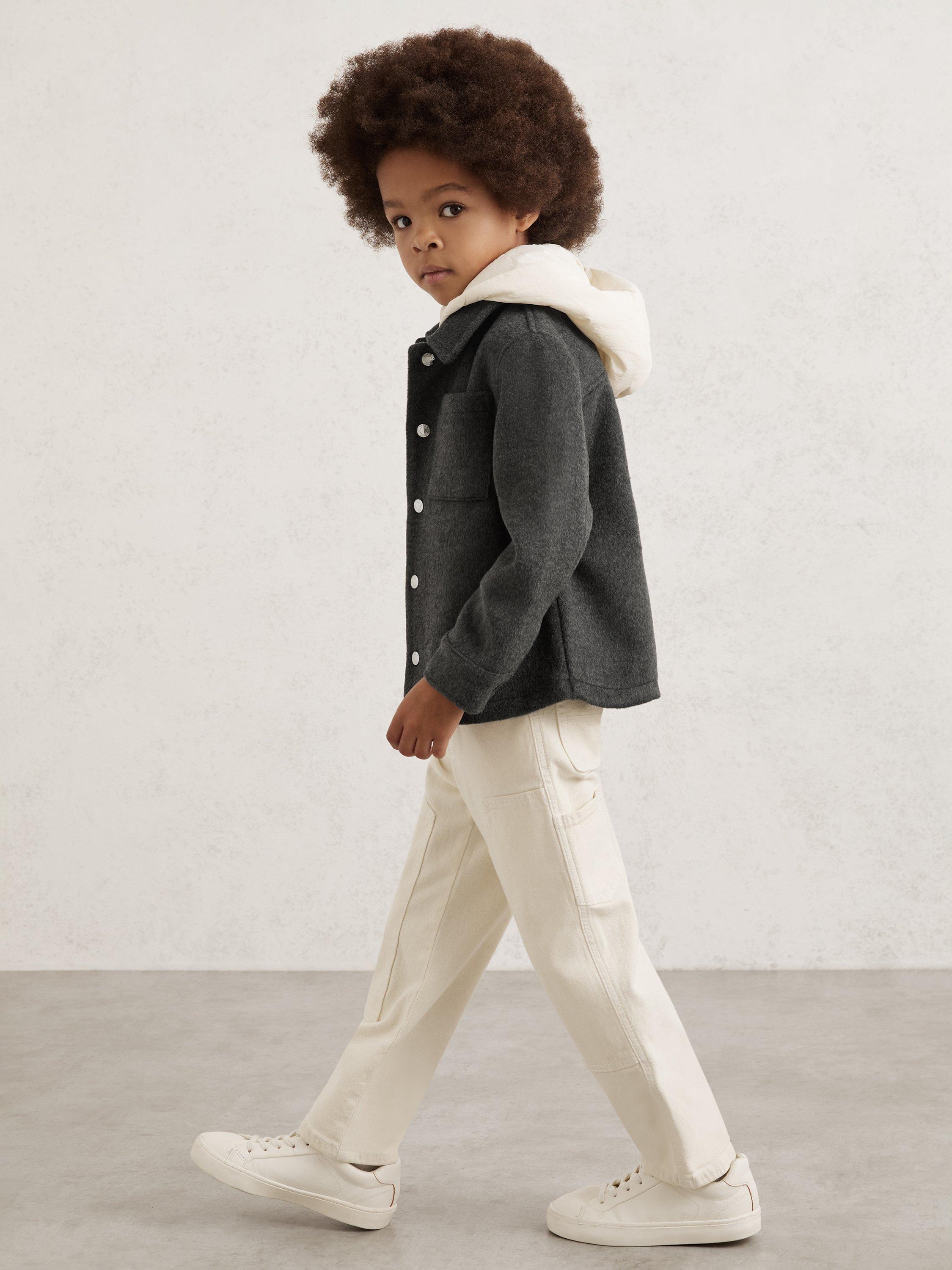 Product image 4 of 5, which shows Reiss Kids' Benjamin Wool Blend Overshirt, Charcoal, 3-4 years