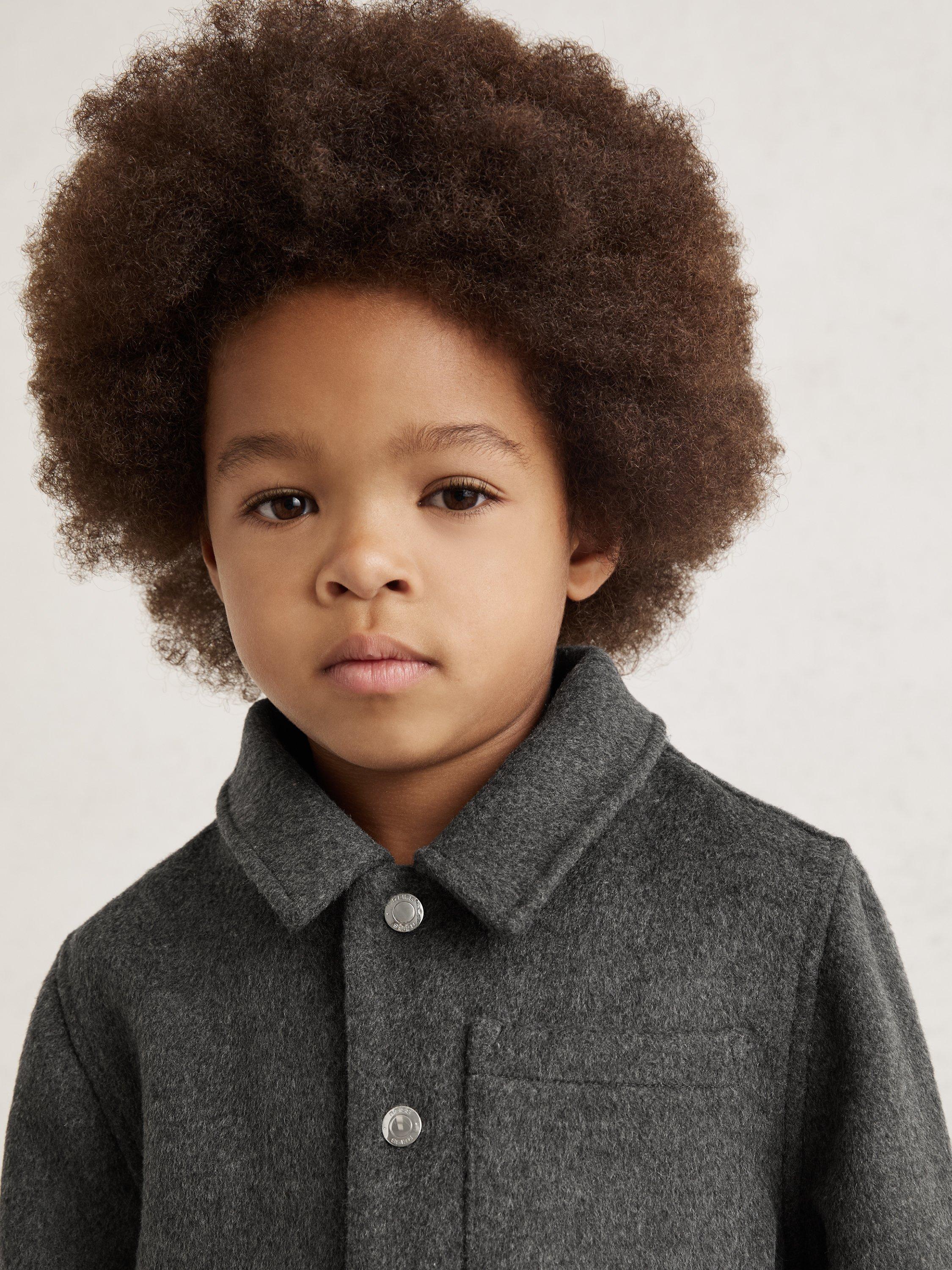 Product image 5 of 5, which shows Reiss Kids' Benjamin Wool Blend Overshirt, Charcoal, 3-4 years