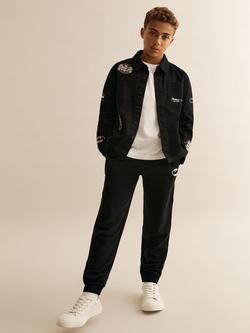 Reiss Kids' Emory cotton Long Sleeve Overshirt, Black, Black