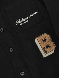 Reiss Kids' Emory cotton Long Sleeve Overshirt, Black - view 2, Black