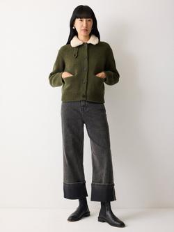 Jigsaw Sherpa Collar Cardigan, Khaki, Khaki