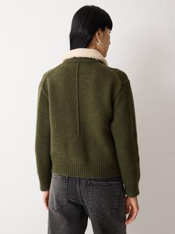 Jigsaw Sherpa Collar Cardigan, Khaki - view 2, Khaki