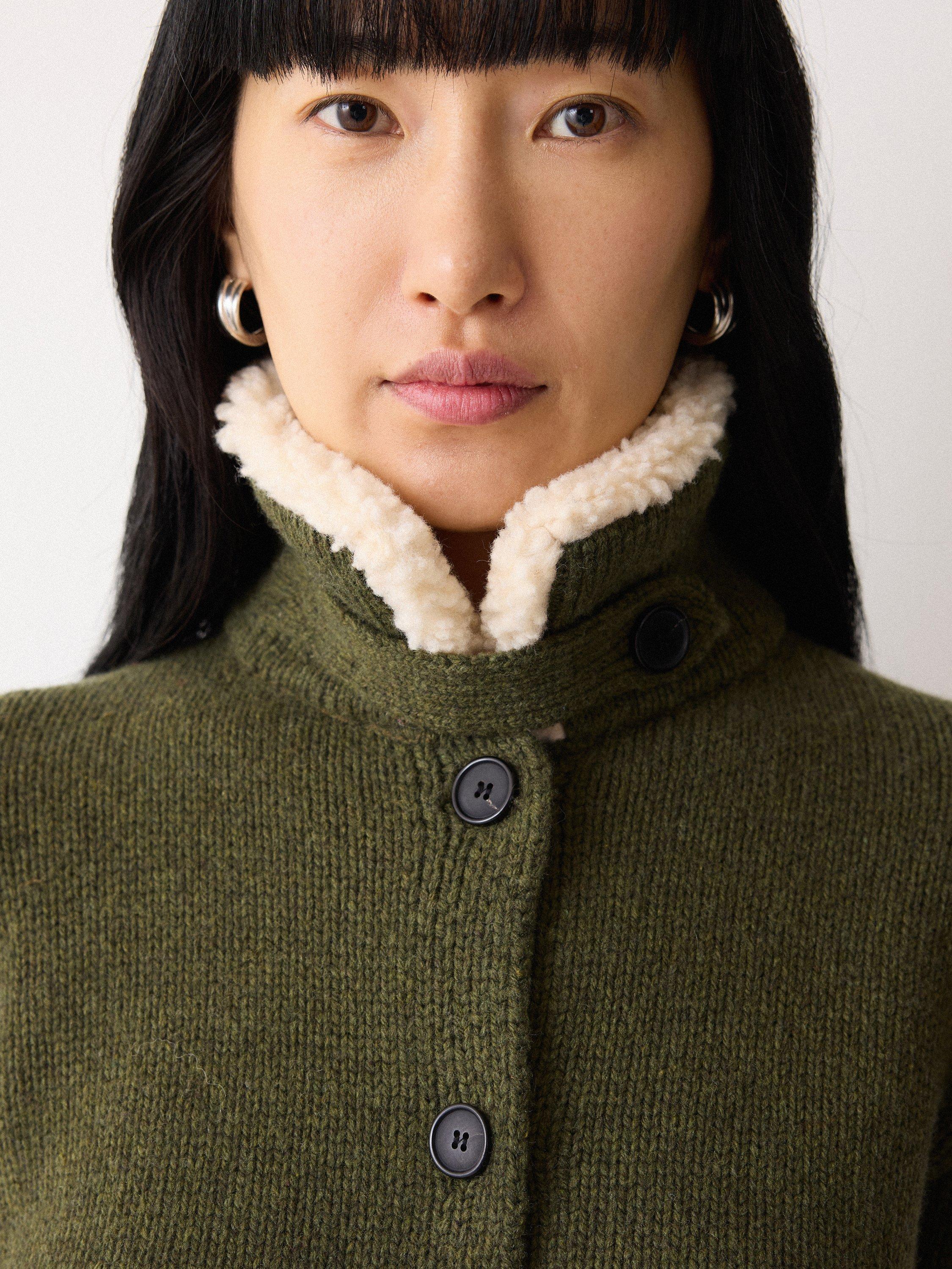 Product image 4 of 5, which shows Jigsaw Sherpa Collar Cardigan, Khaki, L