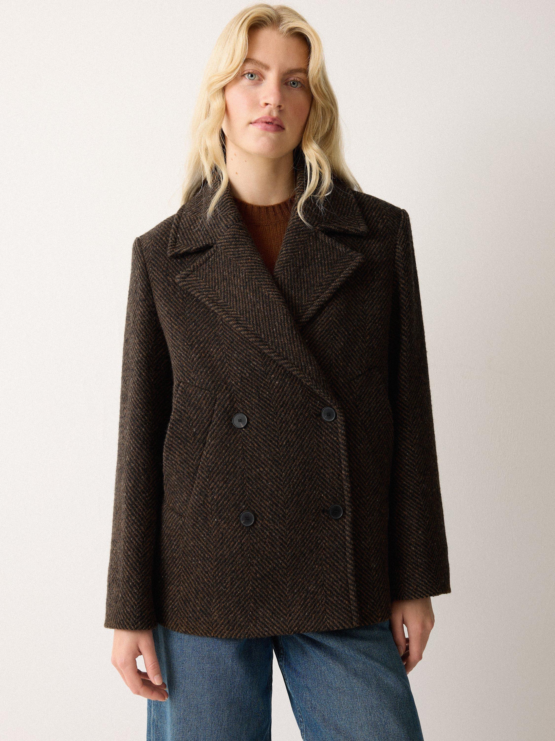 Jigsaw Alba Wool Blend Herringbone Pea Coat