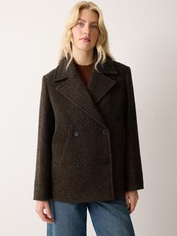 Jigsaw Alba Wool Blend Herringbone Pea Coat, Brown