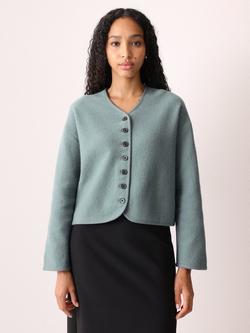 Jigsaw Boiled Wool Rich Button Down Jacket, Aqua