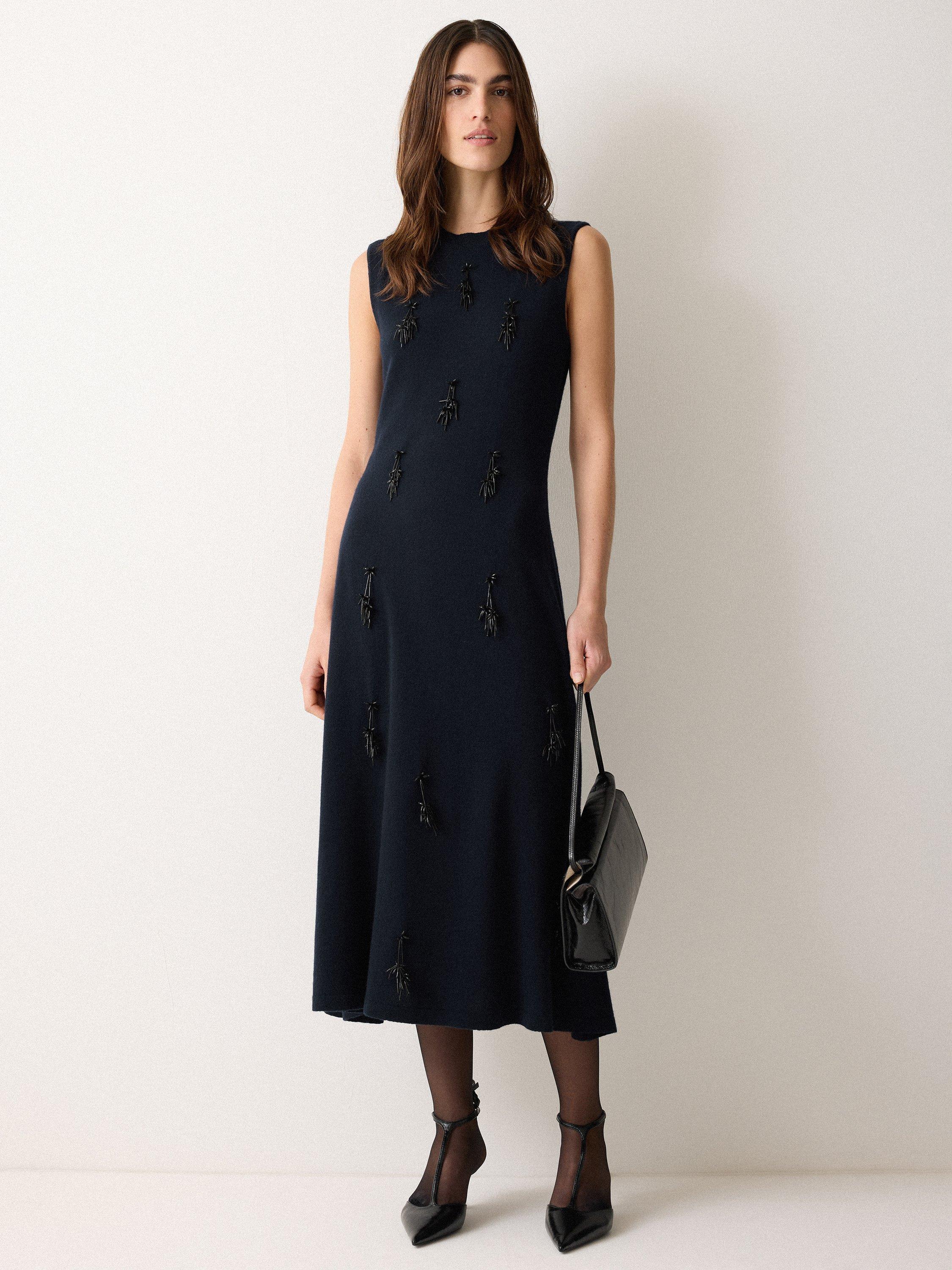 Product image 1 of 5, which shows Jigsaw Embellished Pure Wool Midi Dress, Navy, XS