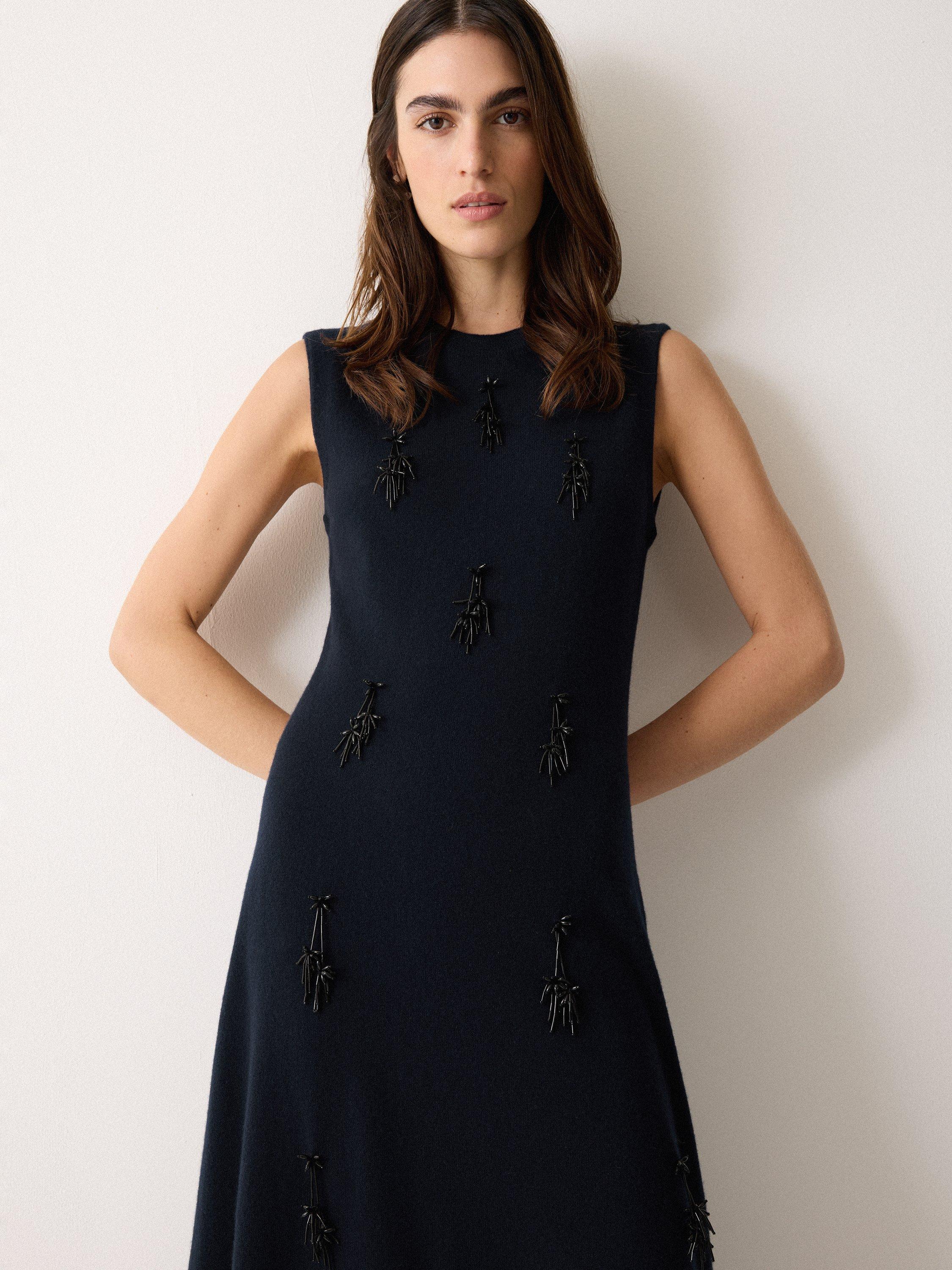 Product image 4 of 5, which shows Jigsaw Embellished Pure Wool Midi Dress, Navy, XS