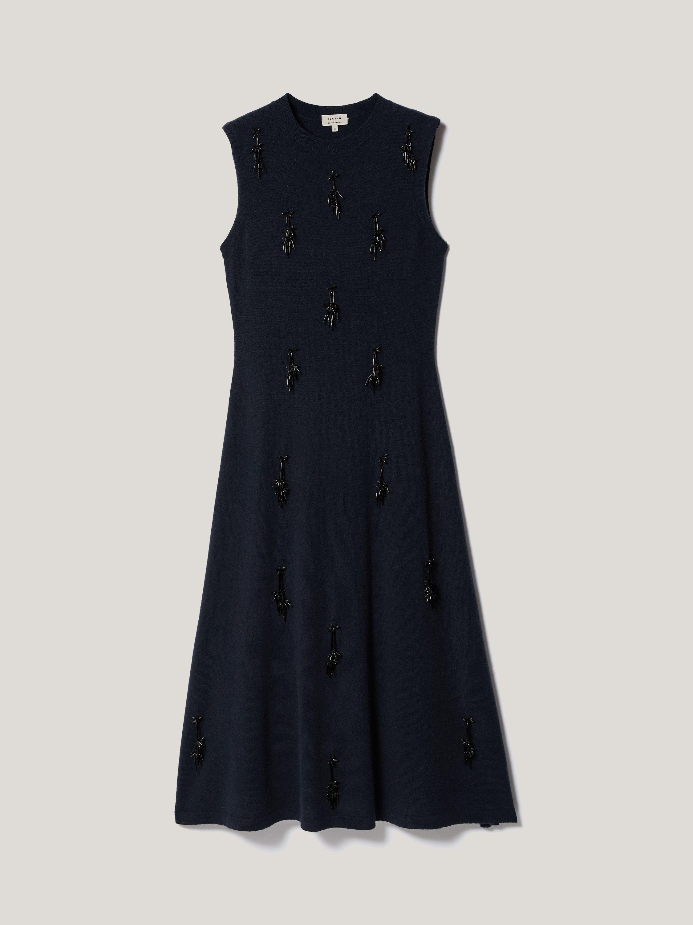 Product image 5 of 5, which shows Jigsaw Embellished Pure Wool Midi Dress, Navy, XS