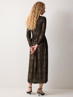 Jigsaw Crackle Midi Dress, Gold - view 2, Gold