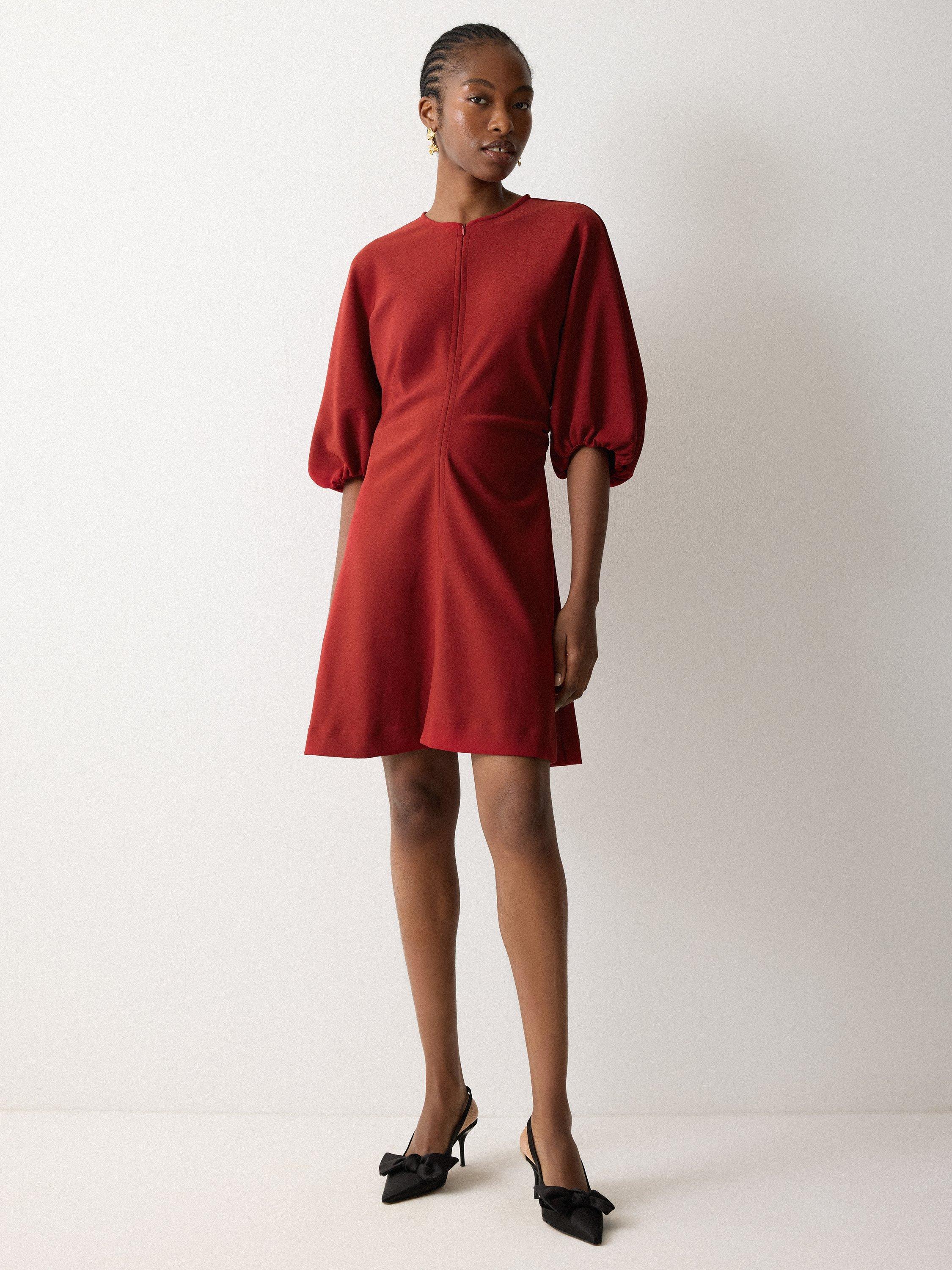 Product image 1 of 6, which shows Jigsaw Stretch Crepe Mini Dress, Red, 6