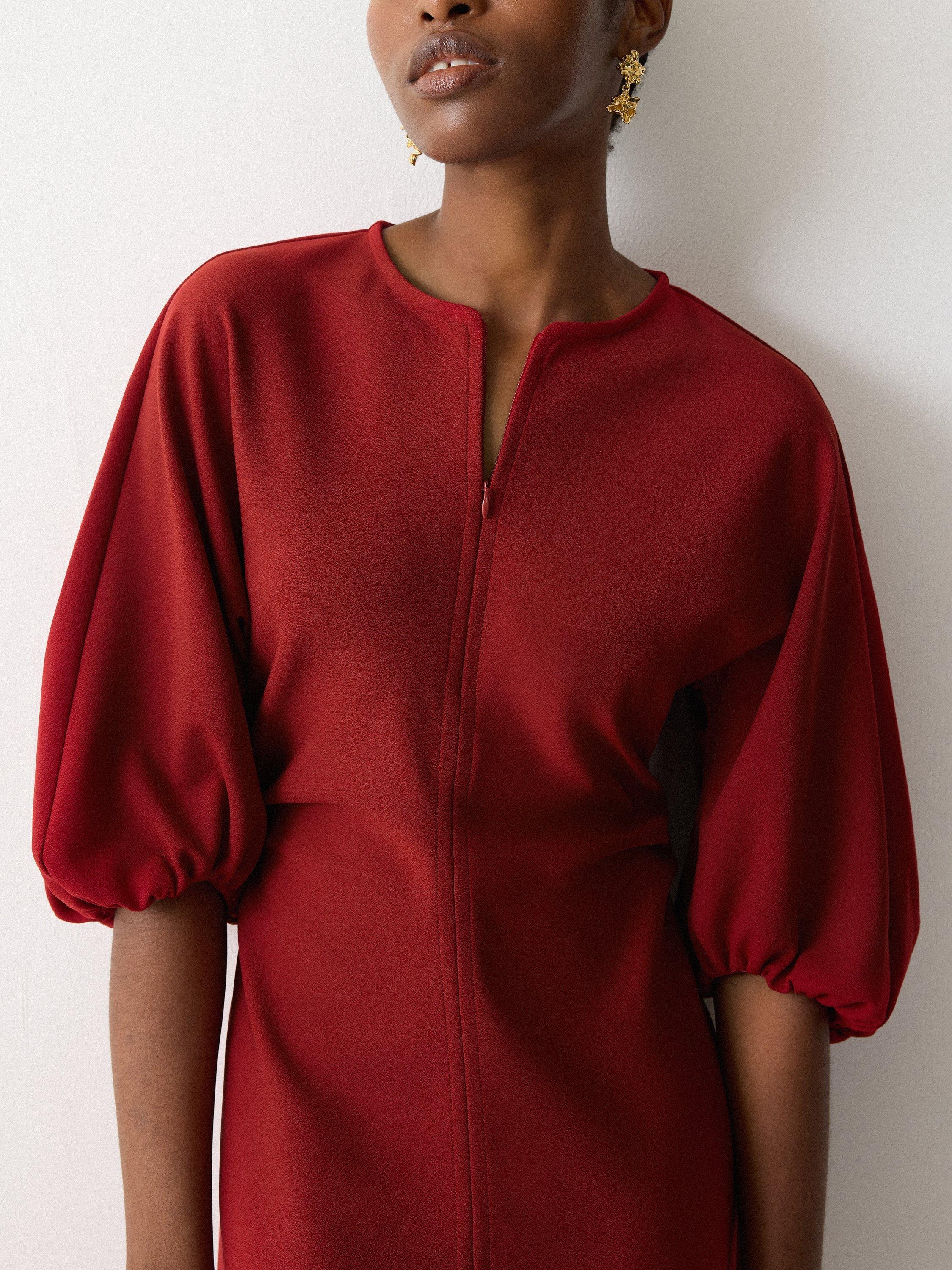 Product image 3 of 6, which shows Jigsaw Stretch Crepe Mini Dress, Red, 6