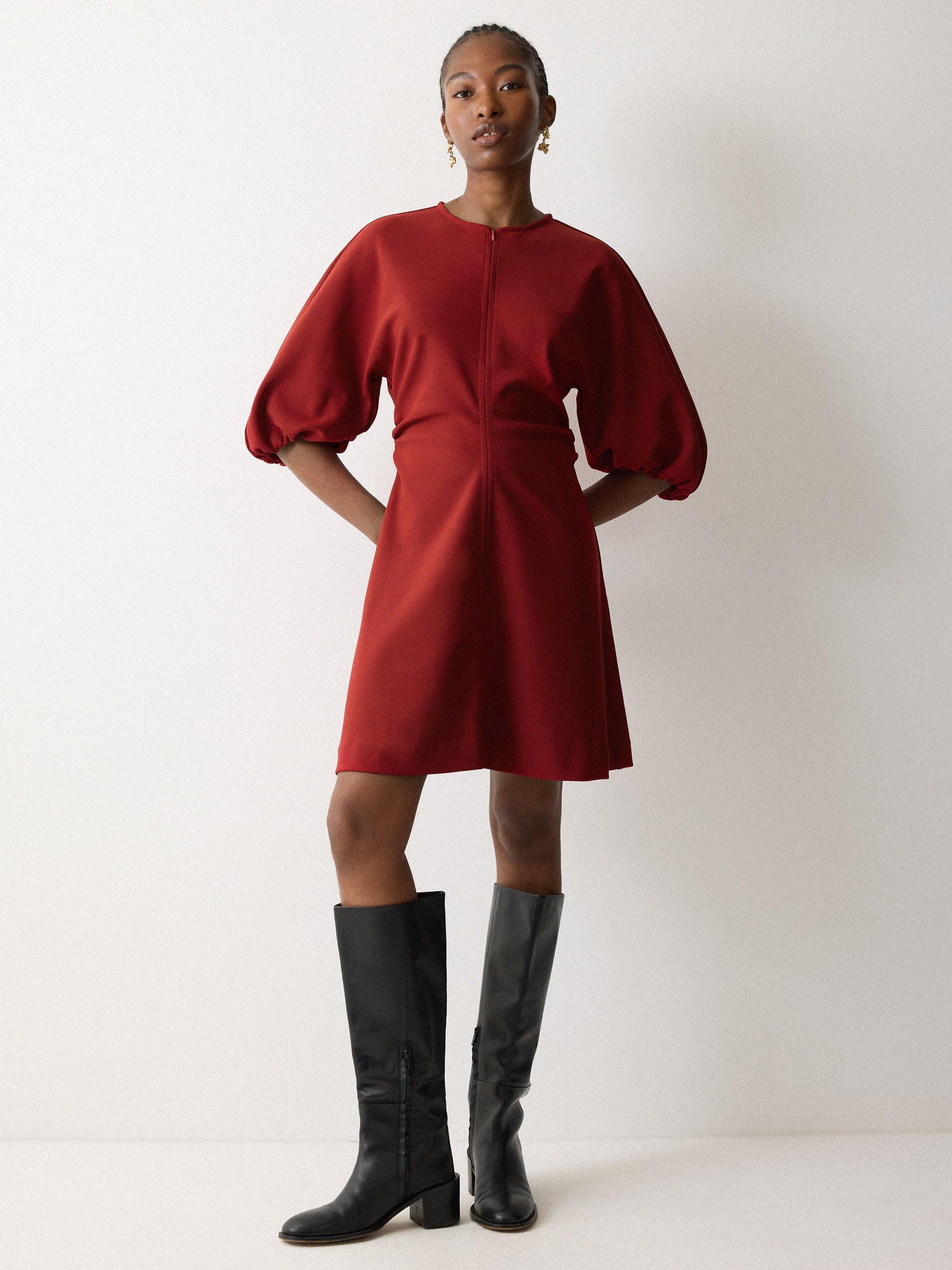 Product image 4 of 6, which shows Jigsaw Stretch Crepe Mini Dress, Red, 6