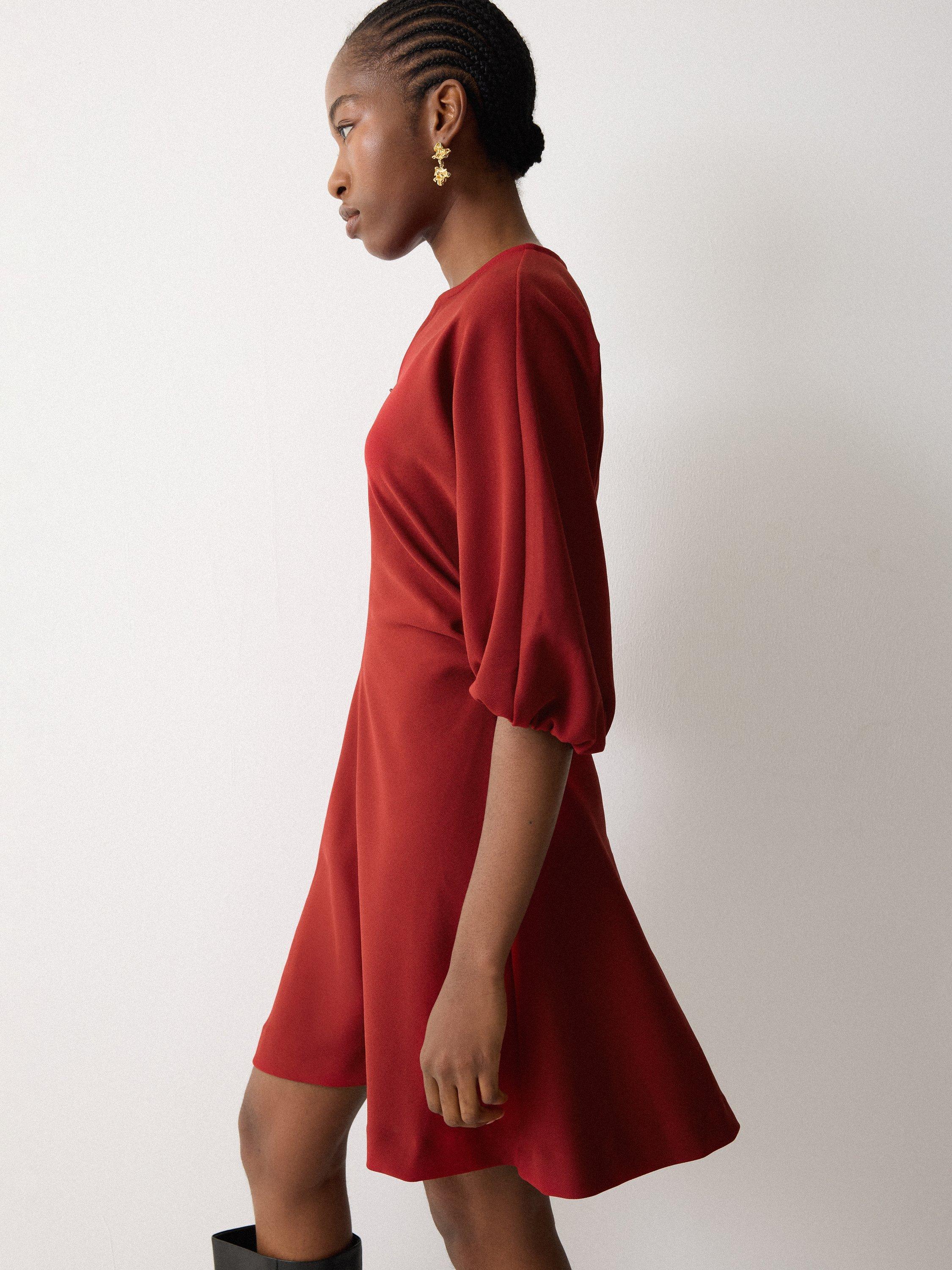 Product image 5 of 6, which shows Jigsaw Stretch Crepe Mini Dress, Red, 6
